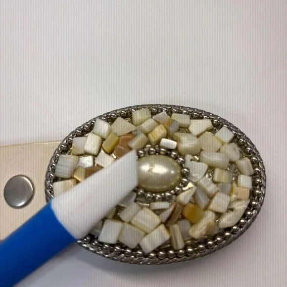 Vintage 80'S Custom Made Faux Mother Of Pearl /Seashell 36" Leather Belt /Buckle - Picture 6 of 7